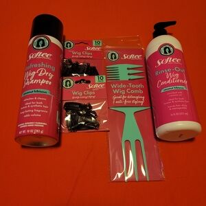 Softee Wig Dry Shampoo & Rinse-Out Wig Conditioner With Wig Comb and Wig Clips